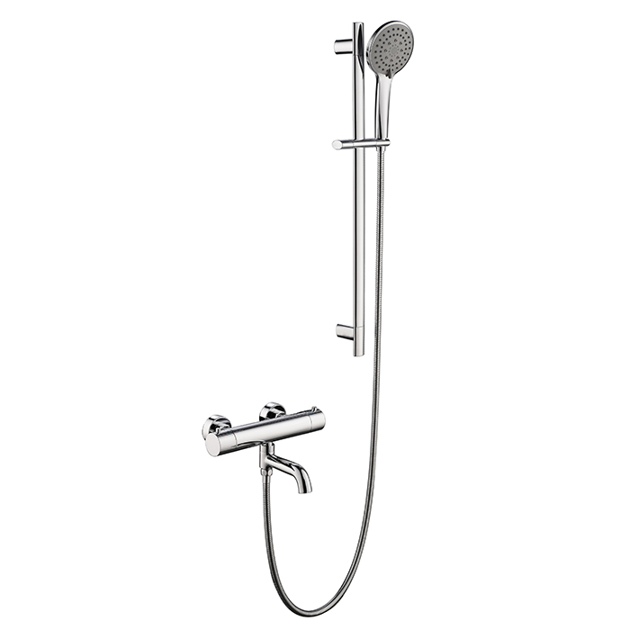 Wall Mounted Chrome Plated Brass Dual Handle Bathroom Thermostatic Shower Faucet Set